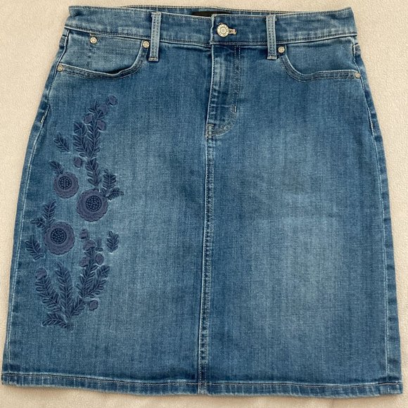3 for $10 | Talbots Denim Skirt with Floral Embroidery - Picture 1 of 6